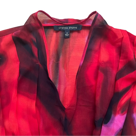 Cynthia Steffe sheer red/black/pink sleeveless top (Size M) - Picture 2 of 3